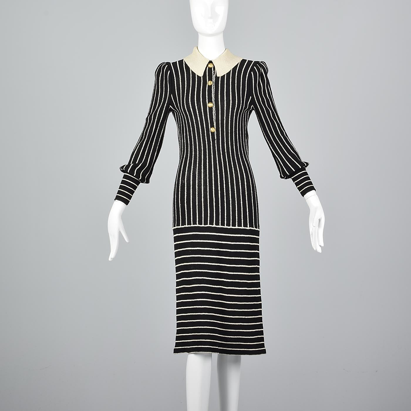 1970s Adolfo Long Sleeve Striped Knit Dress