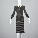 1970s Adolfo Long Sleeve Striped Knit Dress