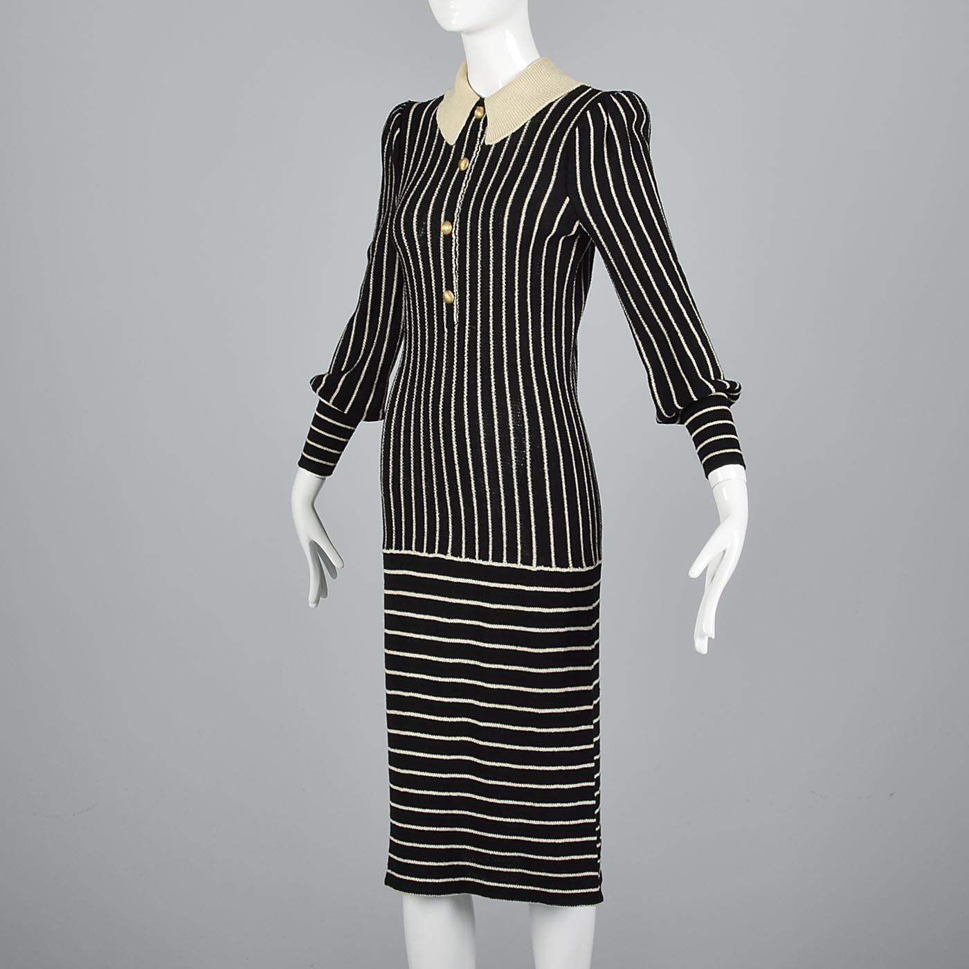 1970s Adolfo Long Sleeve Striped Knit Dress
