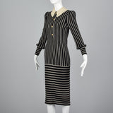 1970s Adolfo Long Sleeve Striped Knit Dress