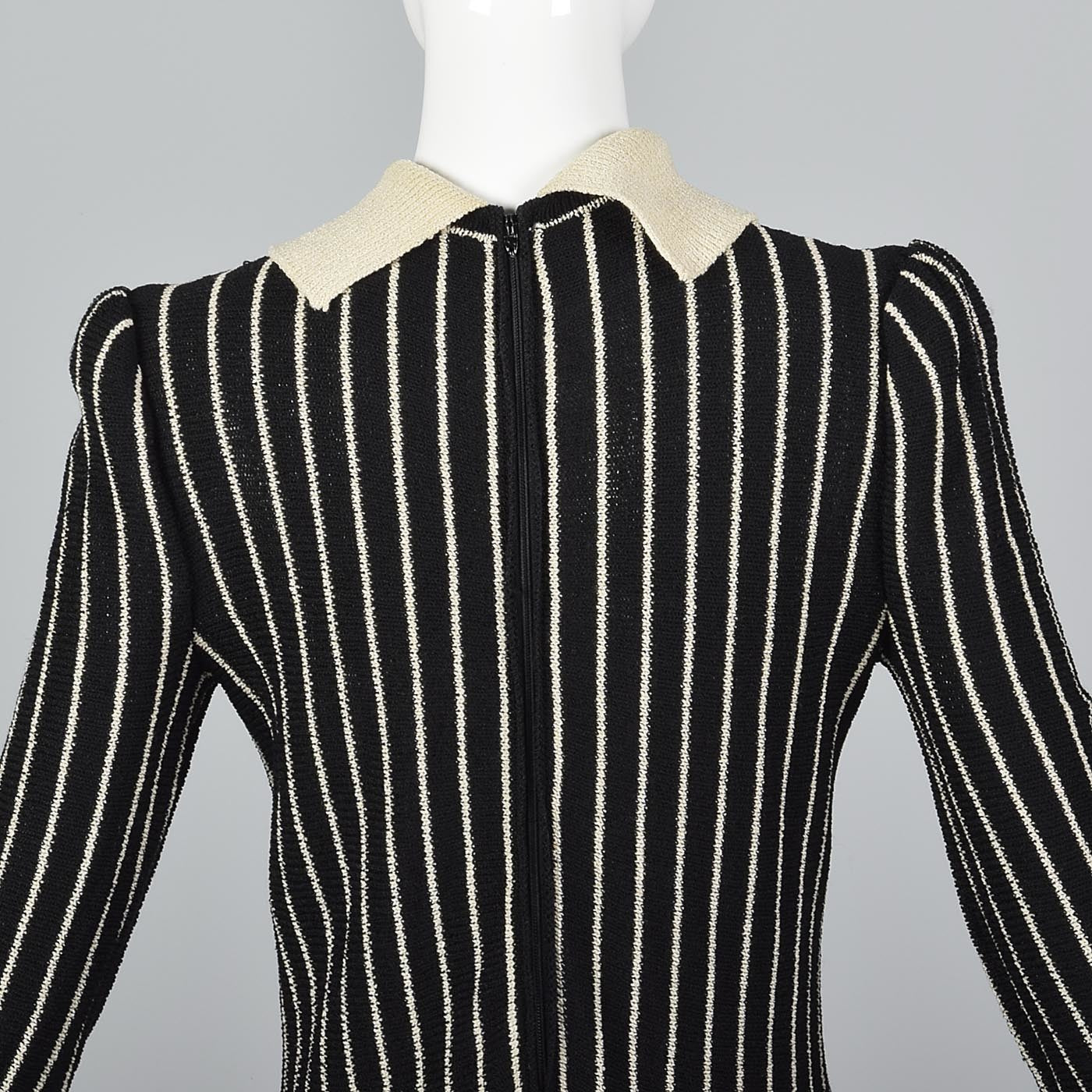 1970s Adolfo Long Sleeve Striped Knit Dress