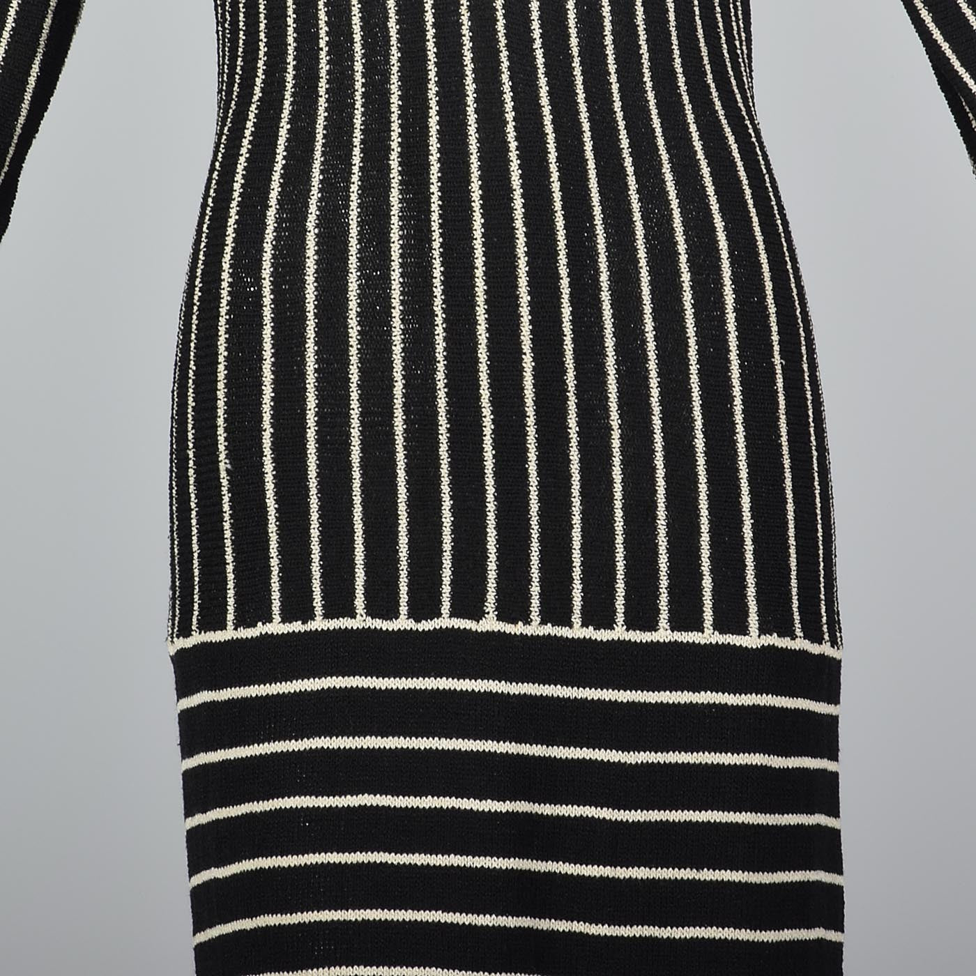 1970s Adolfo Long Sleeve Striped Knit Dress