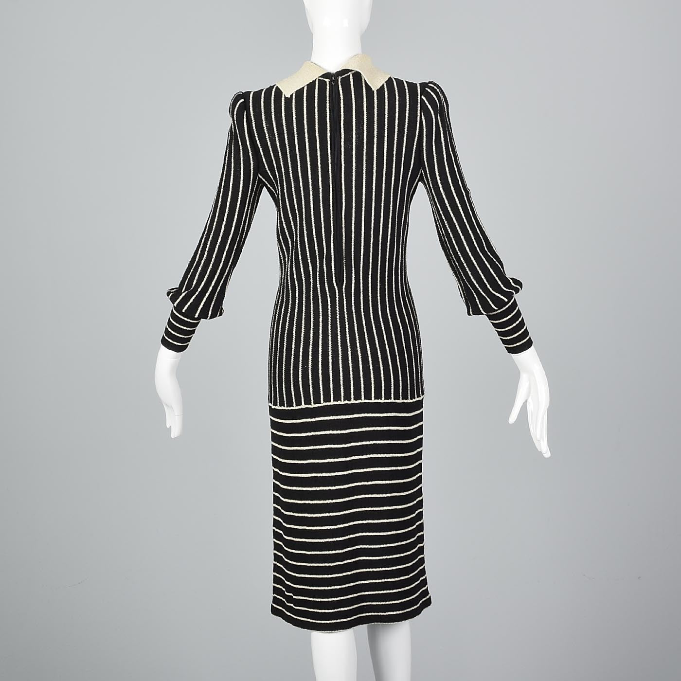 1970s Adolfo Long Sleeve Striped Knit Dress