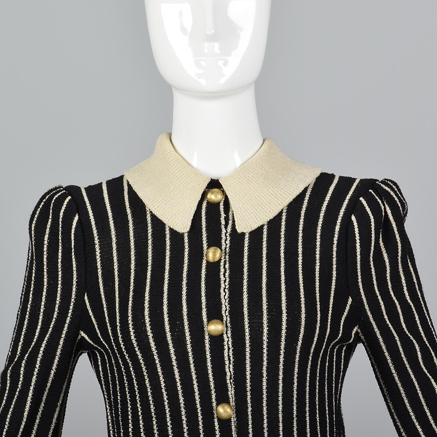 1970s Adolfo Long Sleeve Striped Knit Dress