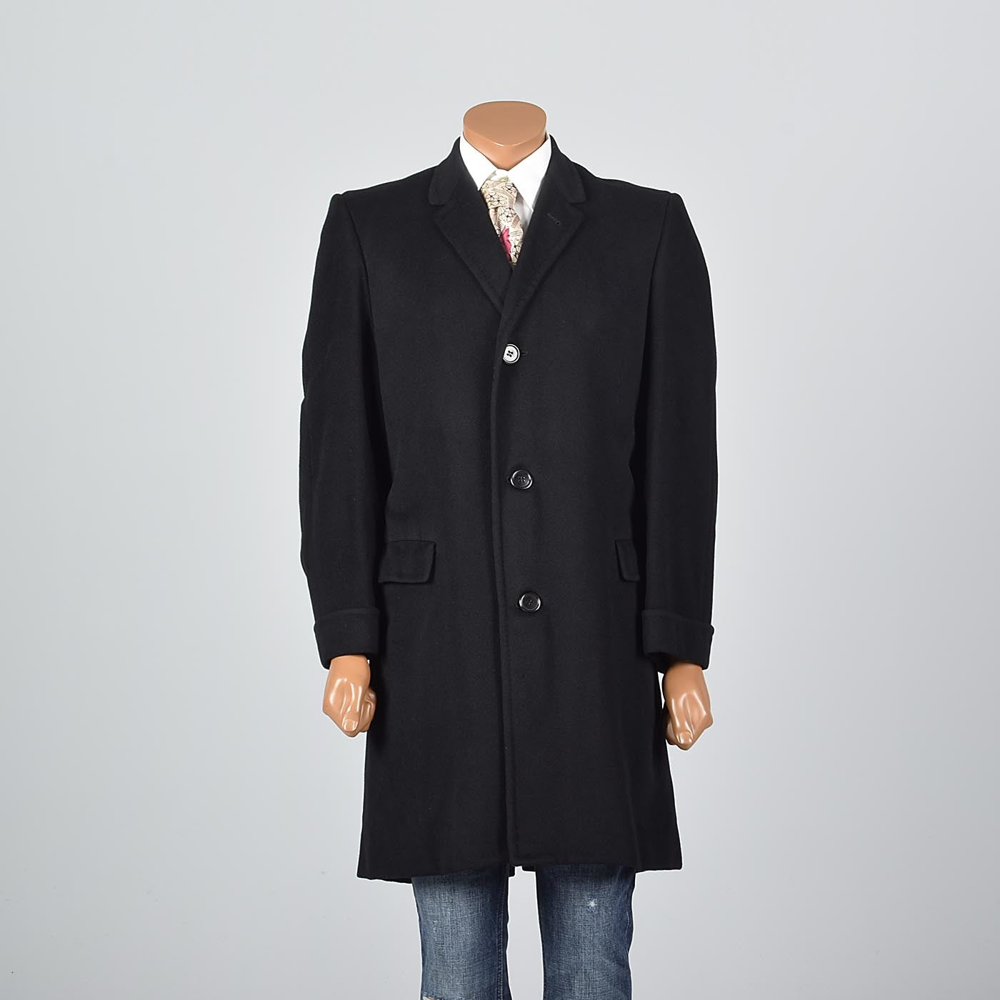 1950s Men's Black Cashmere Coat by Kuppenheimer