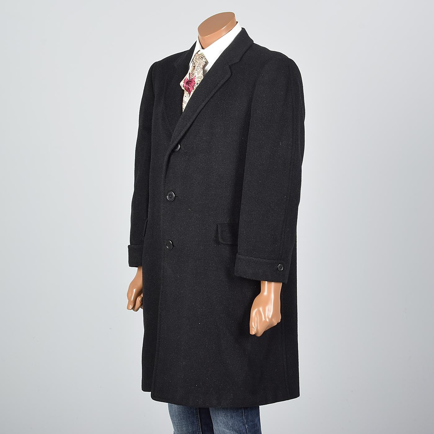 1970s Men's Classic Black Cashmere Coat