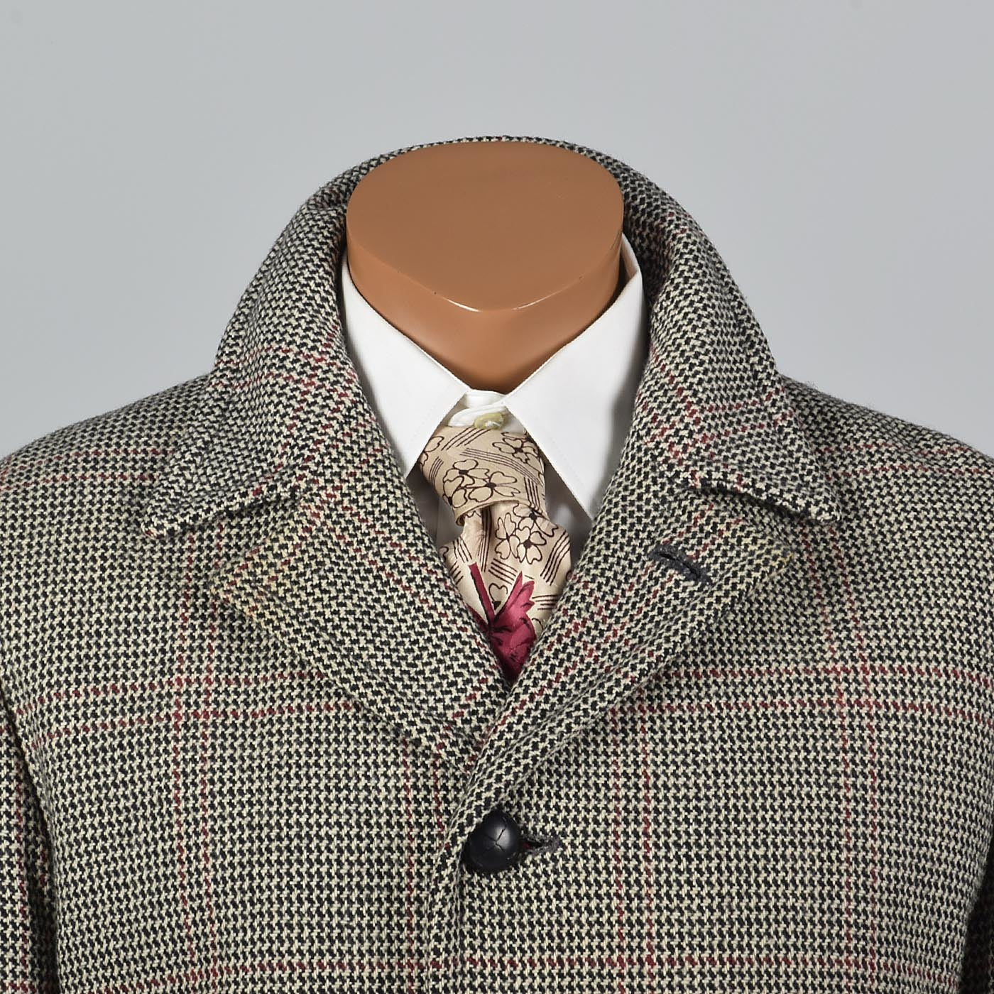 1970s Mens Tweed Coat in Windowpane Plaid