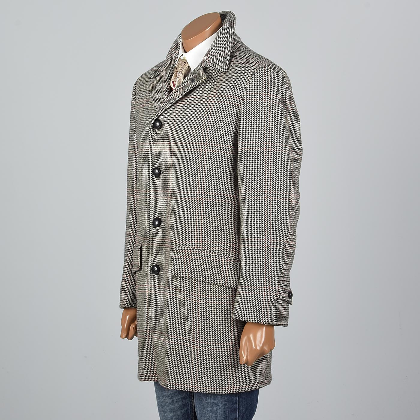 1970s Mens Tweed Coat in Windowpane Plaid