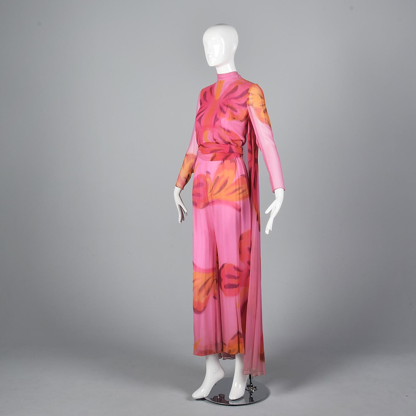 Over the Top 1960s  Butterfly Print Silk Jumpsuit with Cape from the  Sands Hotel Las Vegas