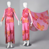 Over the Top 1960s  Butterfly Print Silk Jumpsuit with Cape from the  Sands Hotel Las Vegas