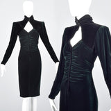 1980s Emmanuel Ungaro Parallele Green Velvet Dress with Keyhole Bust