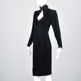 1980s Emmanuel Ungaro Parallele Green Velvet Dress with Keyhole Bust