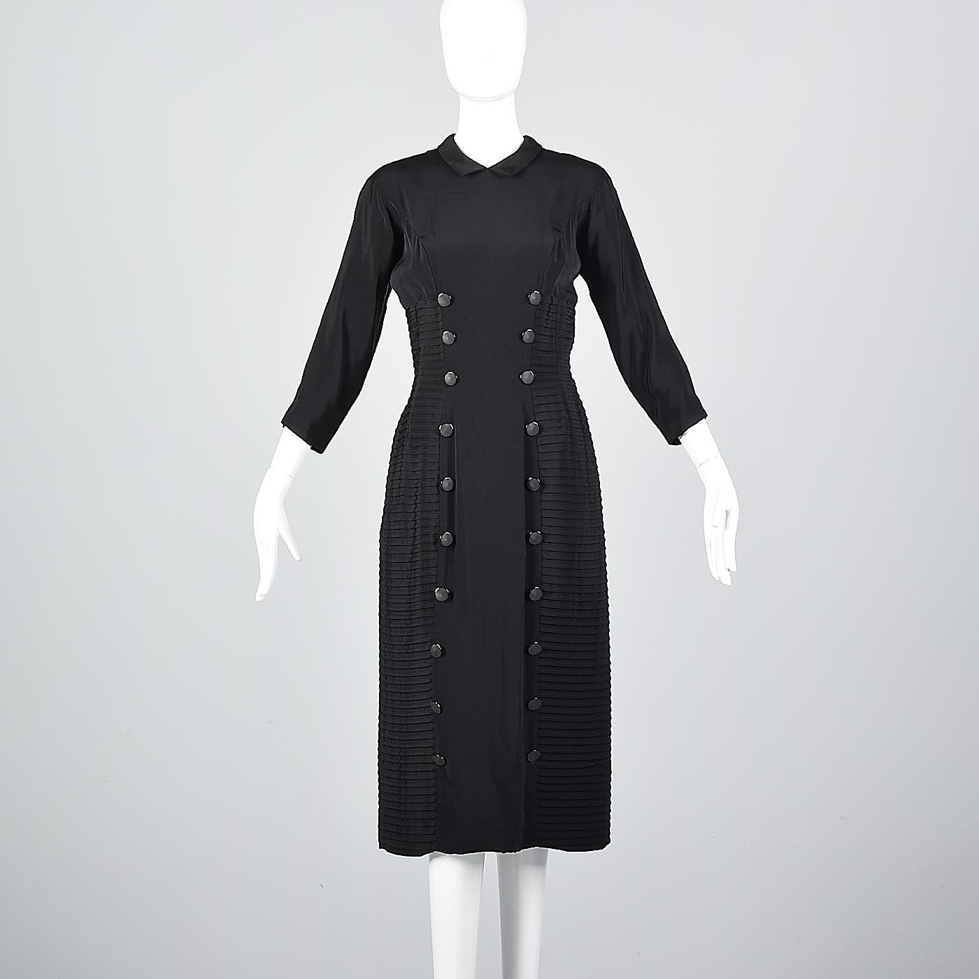 1950s Pleated Black Dress