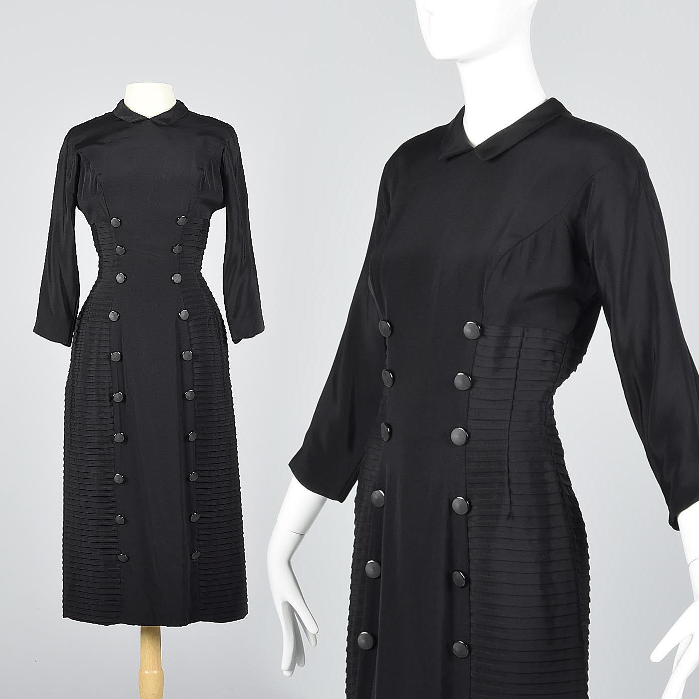 1950s Pleated Black Dress