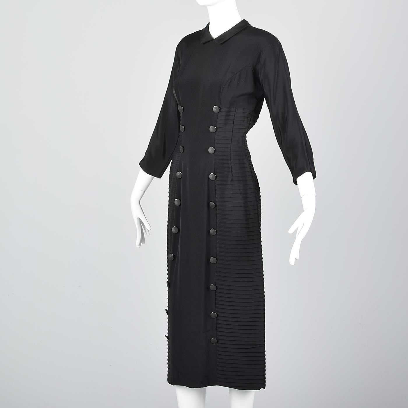 1950s Pleated Black Dress