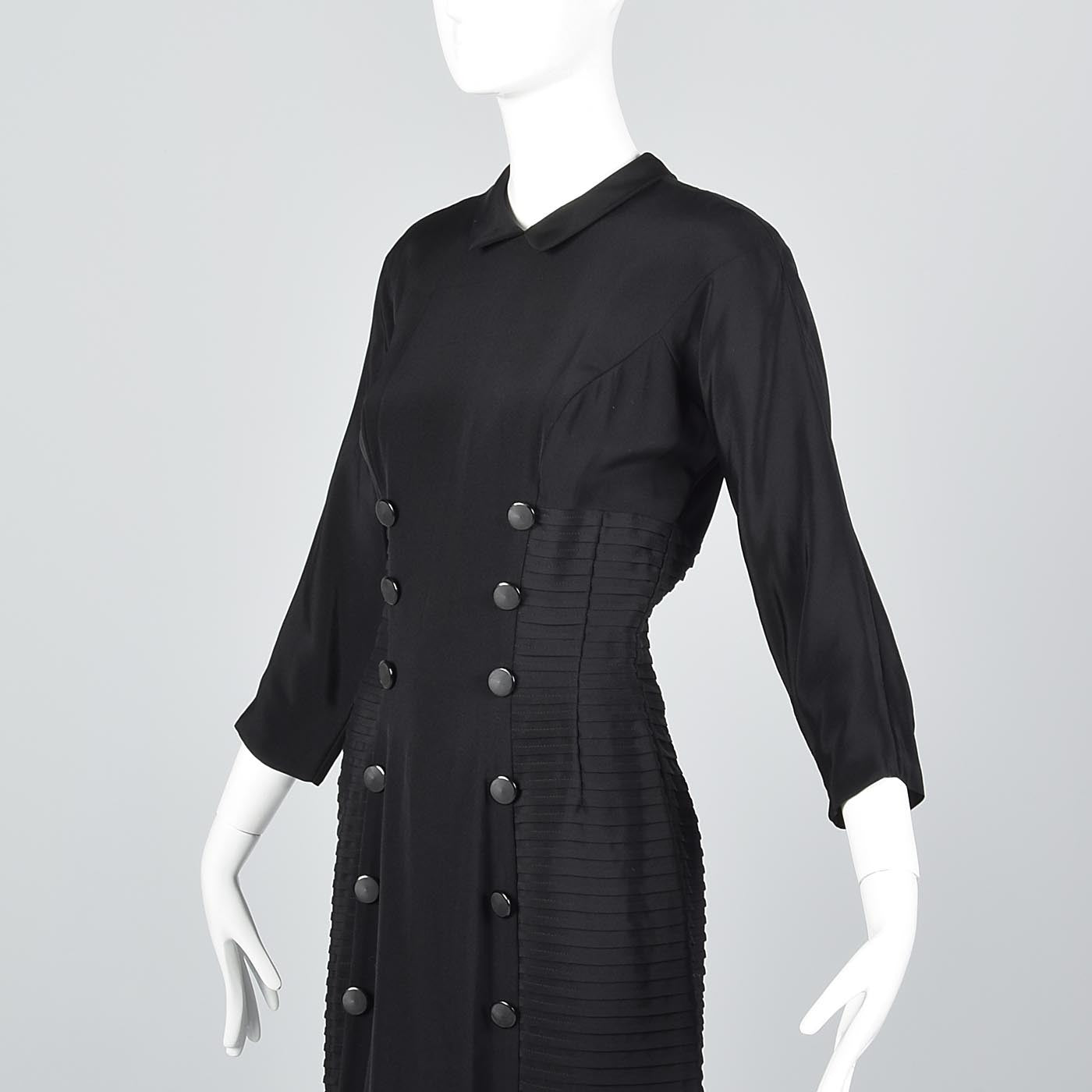 1950s Pleated Black Dress