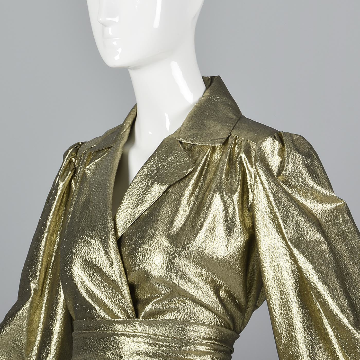 1970s Mollie Parnis Gold Lamé Blouse with Bishop Sleeves