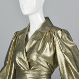 1970s Mollie Parnis Gold Lamé Blouse with Bishop Sleeves