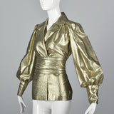1970s Mollie Parnis Gold Lamé Blouse with Bishop Sleeves