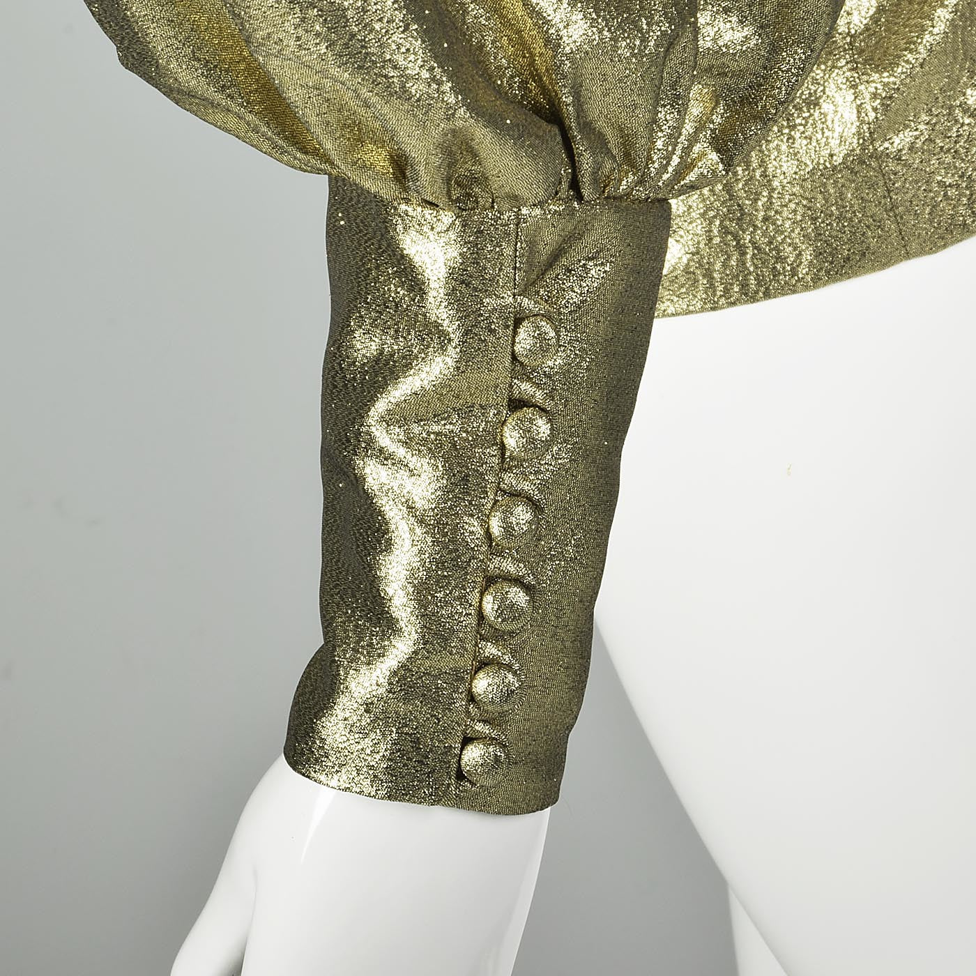 1970s Mollie Parnis Gold Lamé Blouse with Bishop Sleeves