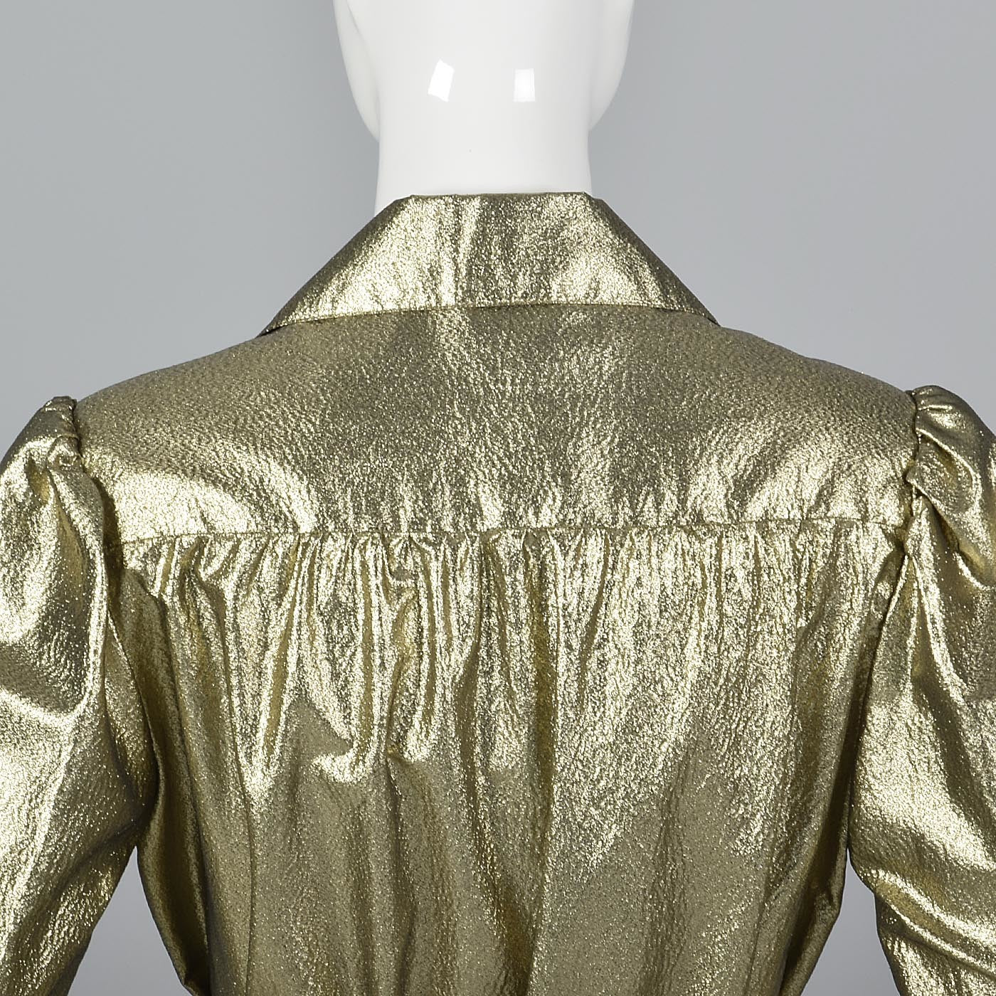 1970s Mollie Parnis Gold Lamé Blouse with Bishop Sleeves