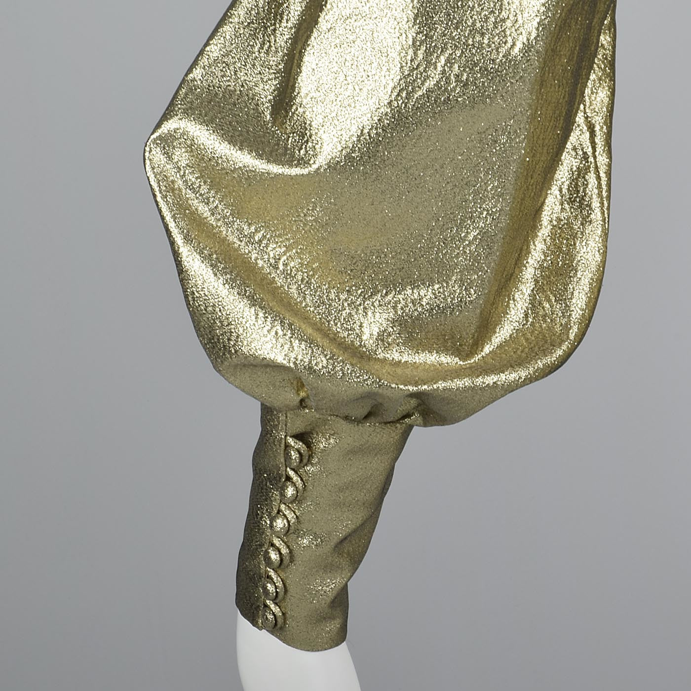 1970s Mollie Parnis Gold Lamé Blouse with Bishop Sleeves
