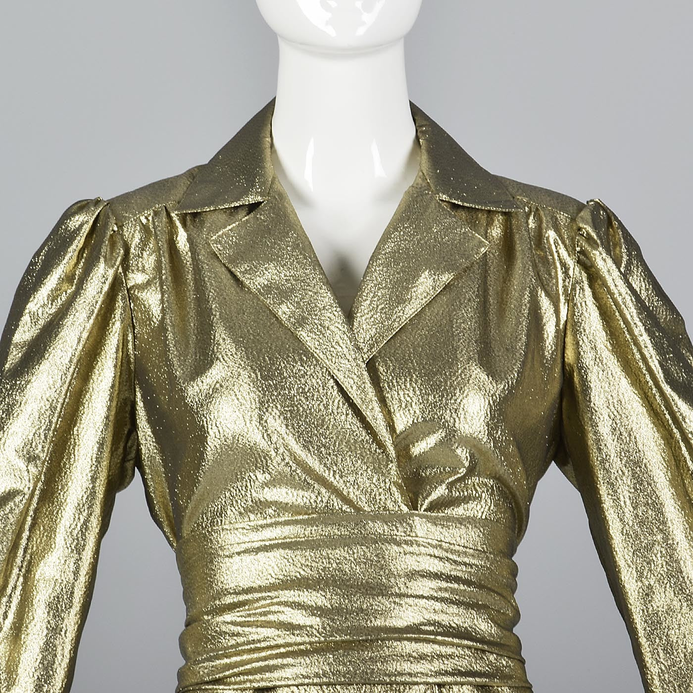 1970s Mollie Parnis Gold Lamé Blouse with Bishop Sleeves