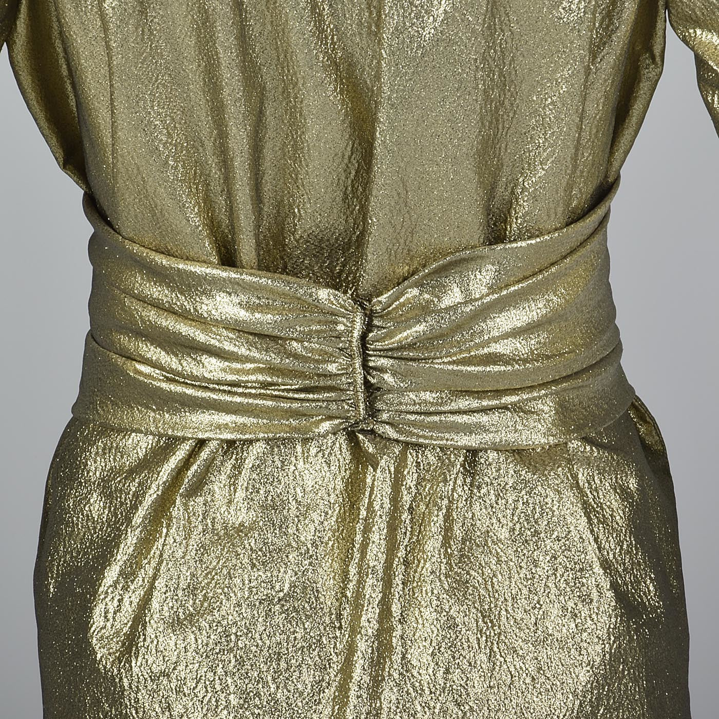 1970s Mollie Parnis Gold Lamé Blouse with Bishop Sleeves