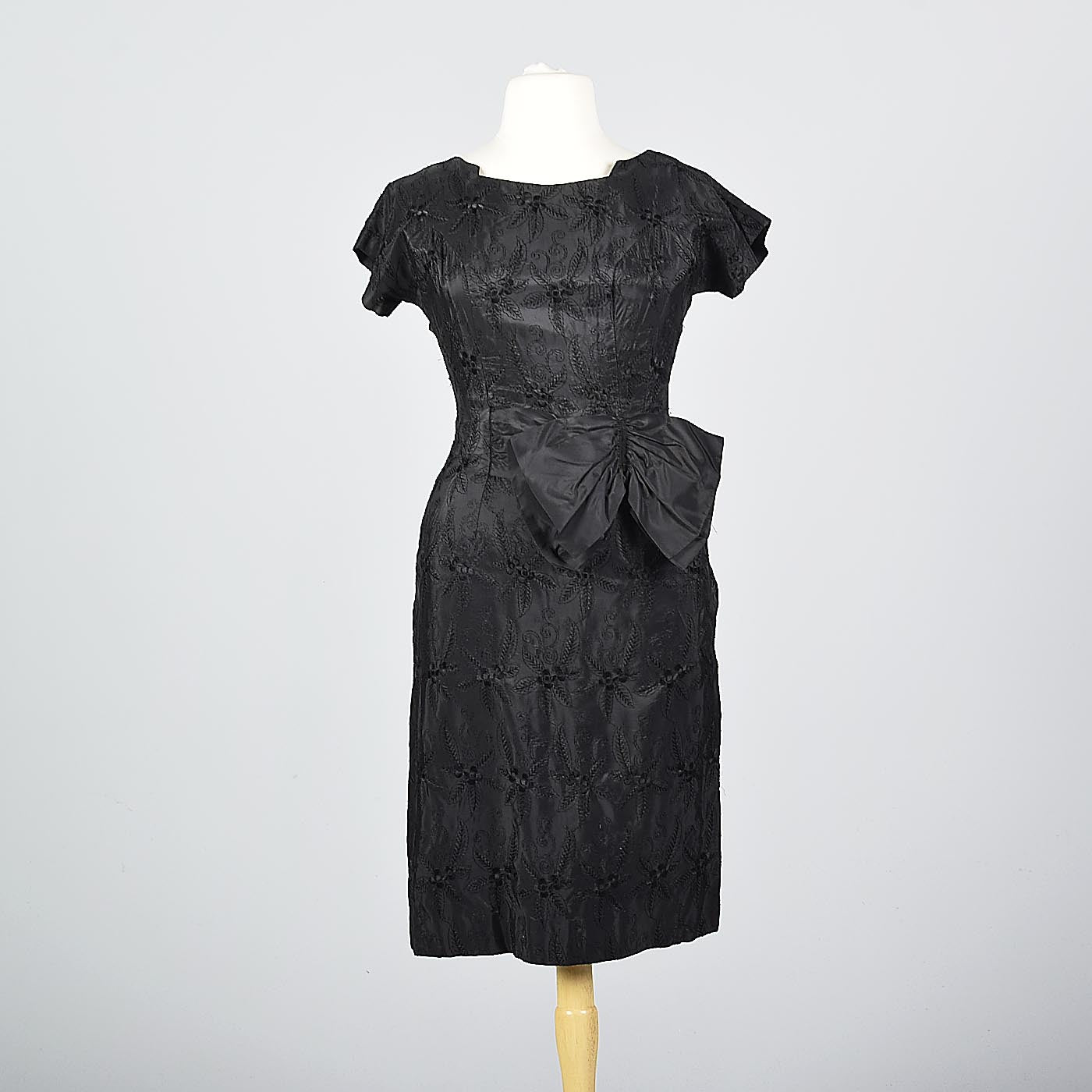 1950s Black Dress with Black Floral Embroidery