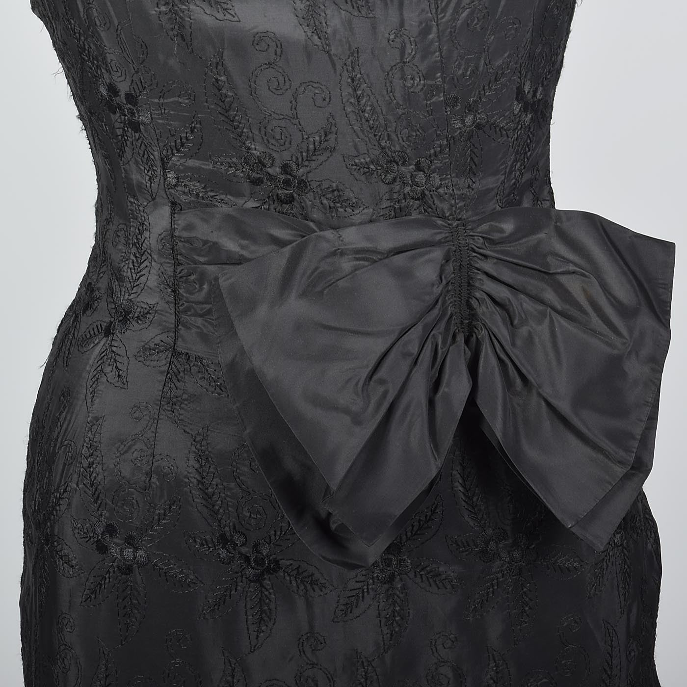 1950s Black Dress with Black Floral Embroidery