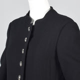 1960s Via Veneto Black Wool Coat with Silver Buttons