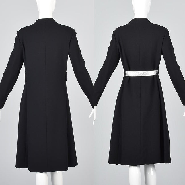 1960s Via Veneto Black Wool Coat with Silver Buttons