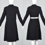 1960s Via Veneto Black Wool Coat with Silver Buttons
