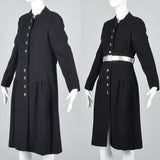 1960s Via Veneto Black Wool Coat with Silver Buttons