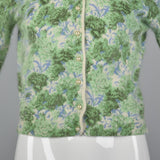 1960s Green and Blue Floral Print Angora Sweater
