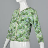 1960s Green and Blue Floral Print Angora Sweater