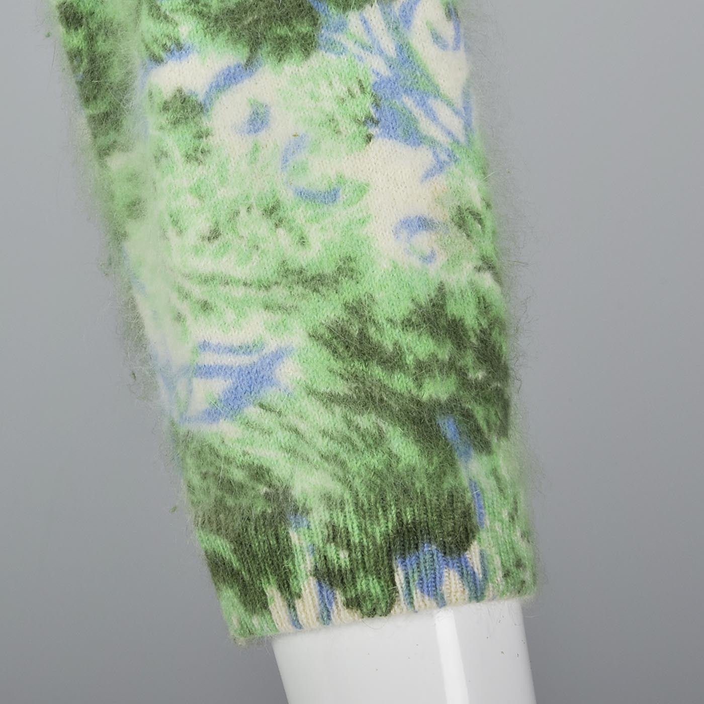 1960s Green and Blue Floral Print Angora Sweater