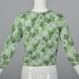 1960s Green and Blue Floral Print Angora Sweater