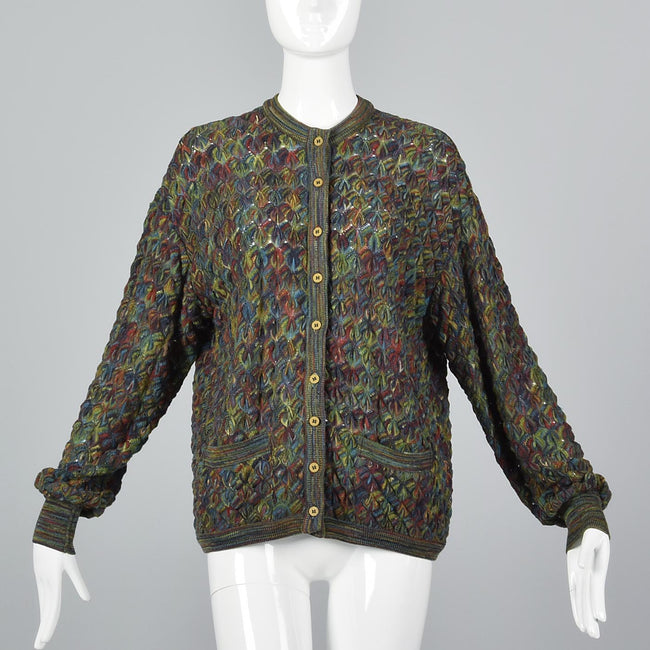 1980s Missoni Green Knit Cardigan Sweater
