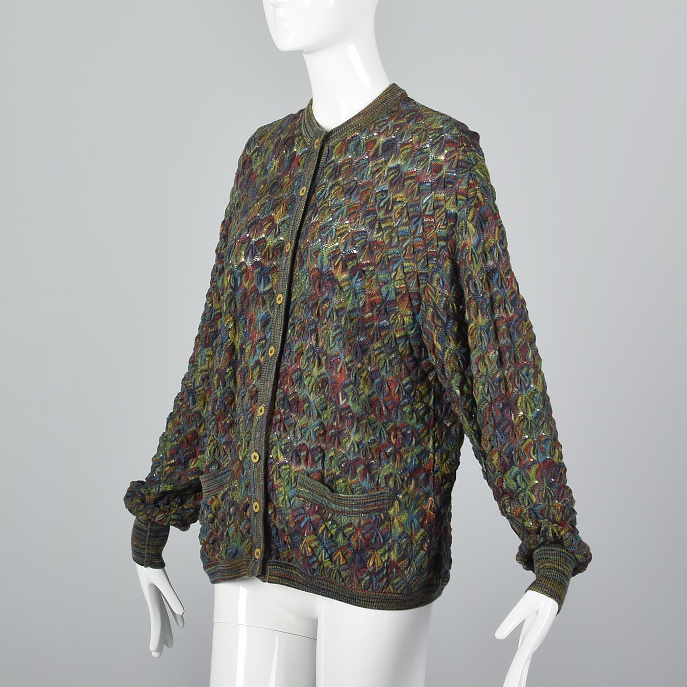 1980s Missoni Green Knit Cardigan Sweater