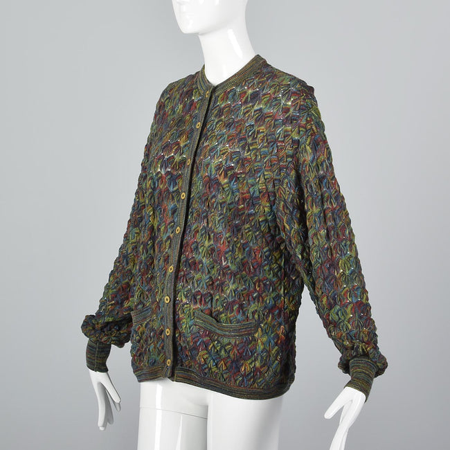 1980s Missoni Green Knit Cardigan Sweater