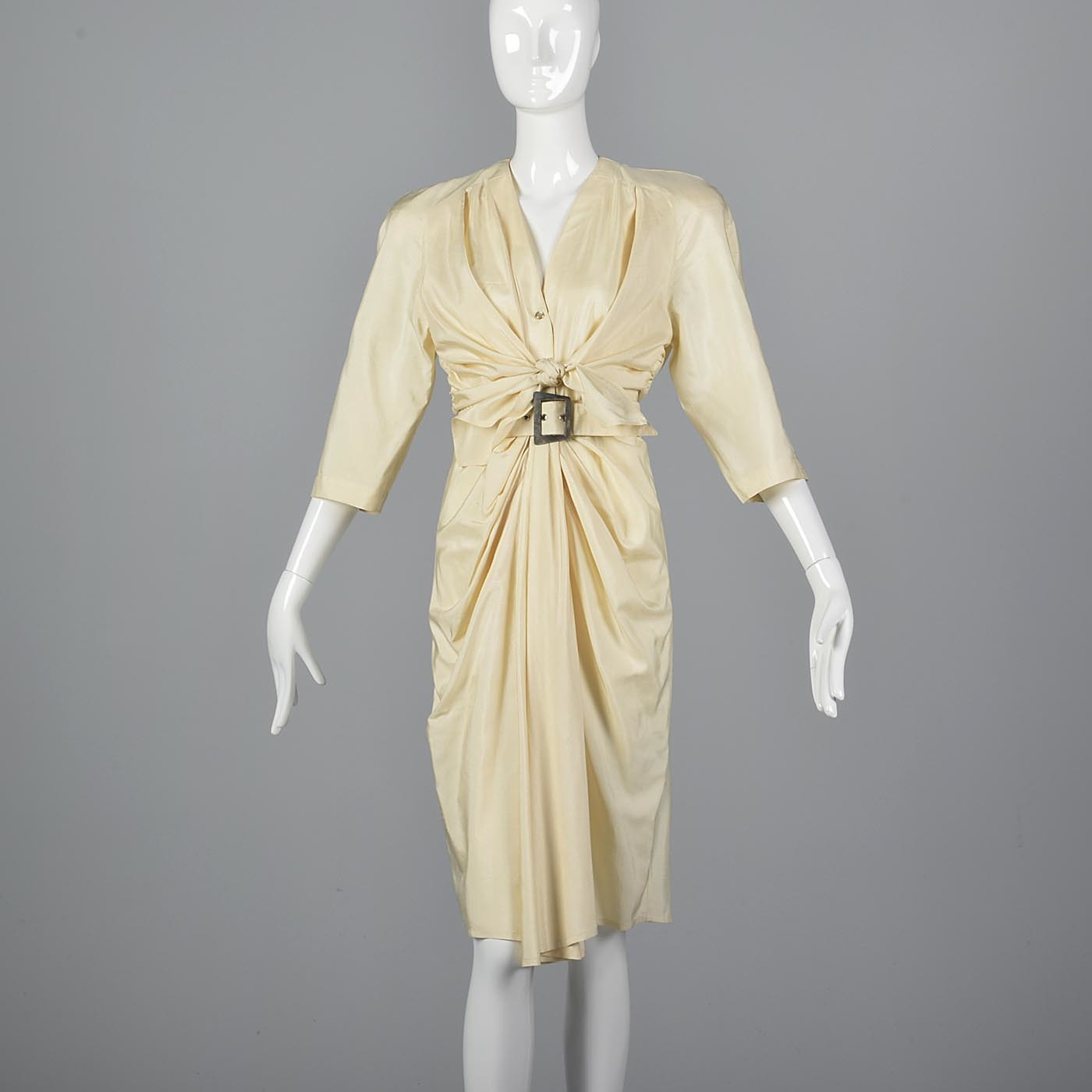 1980s Thierry Mugler Cream Silk Dress