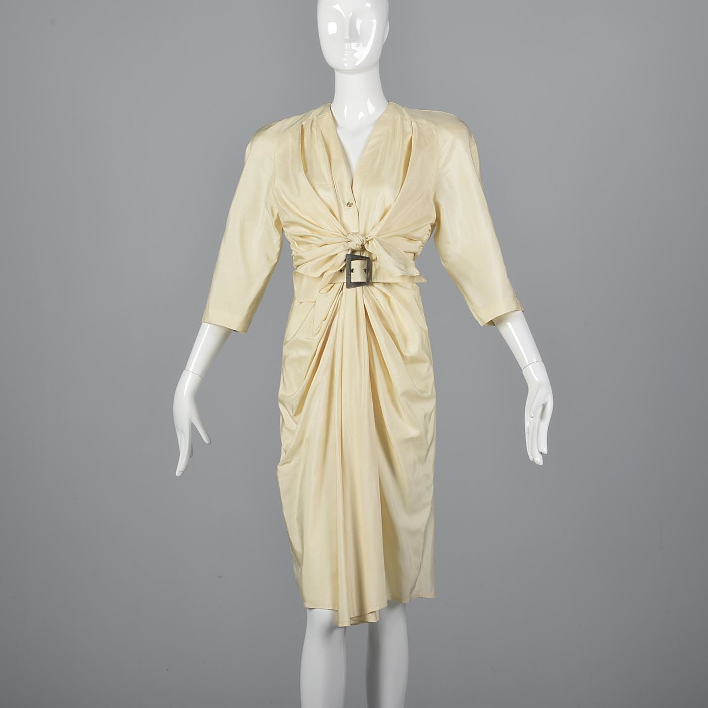 1980s Thierry Mugler Cream Silk Dress 1980s Thierry Mugler Cream Silk Dress