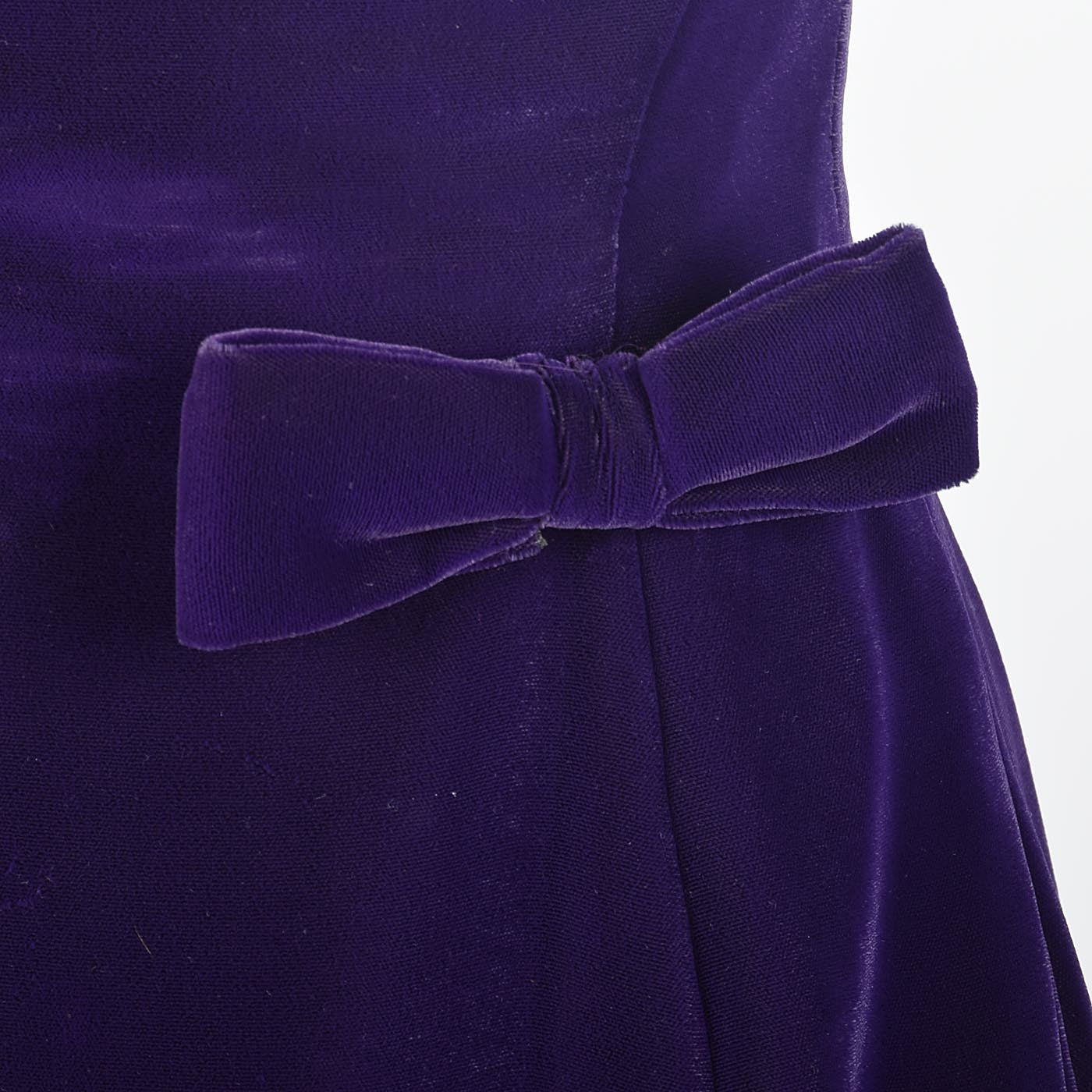 1960s Purple Velvet Dress with Decorative Bows