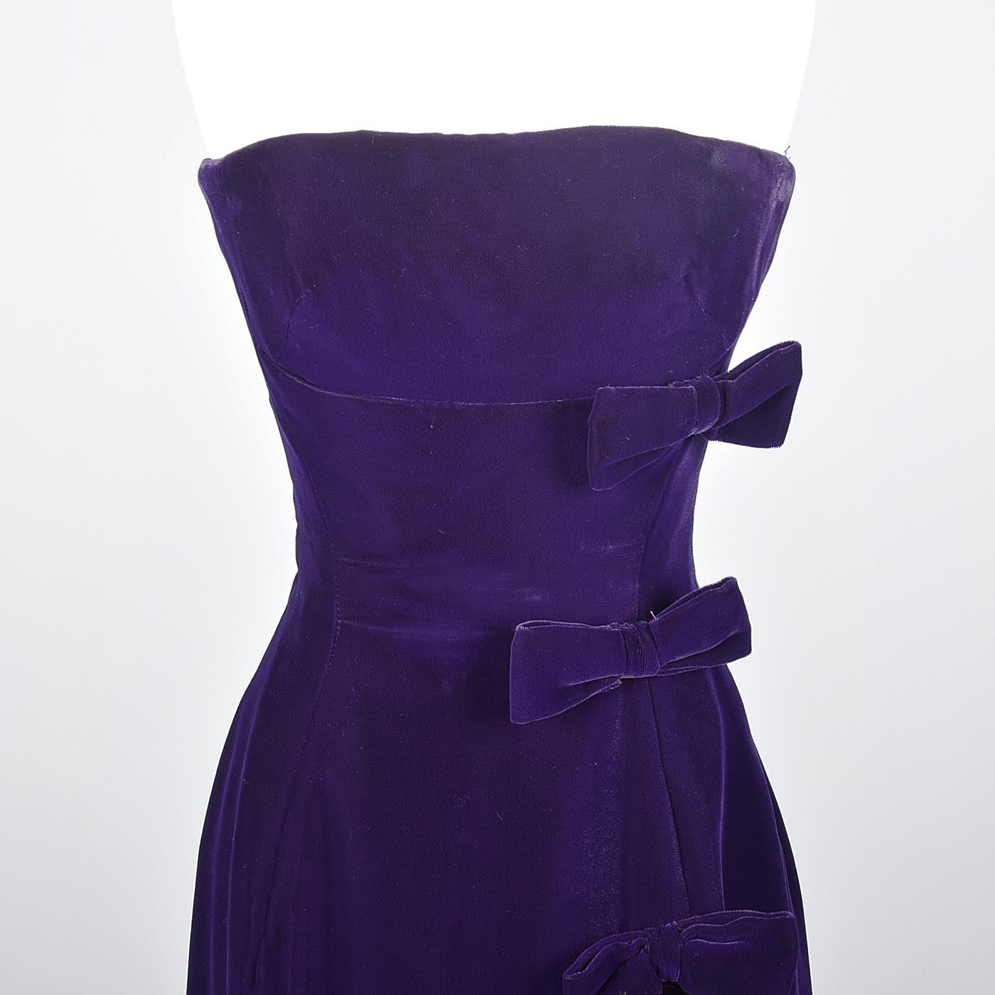 1960s Purple Velvet Dress with Decorative Bows