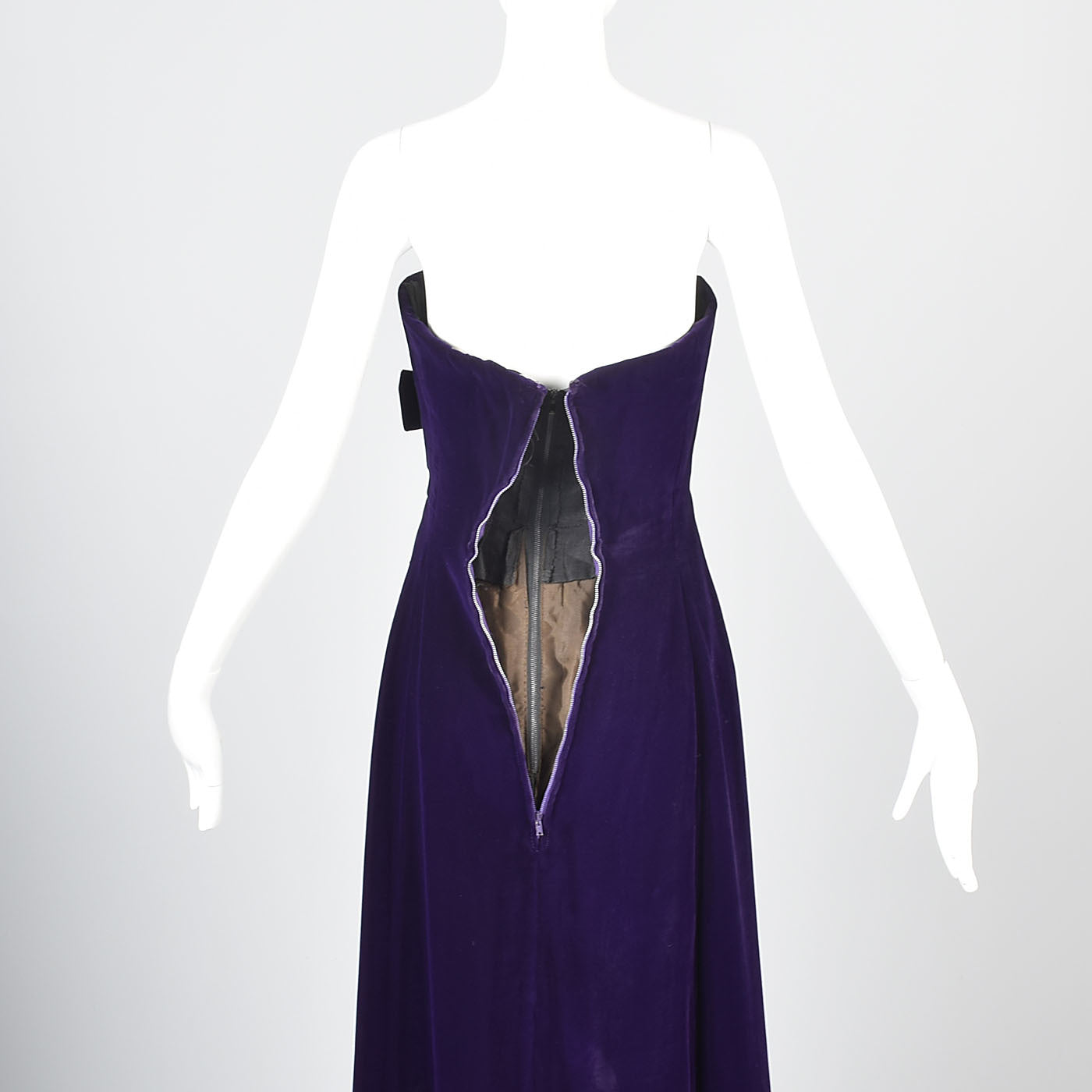 1960s Purple Velvet Dress with Decorative Bows