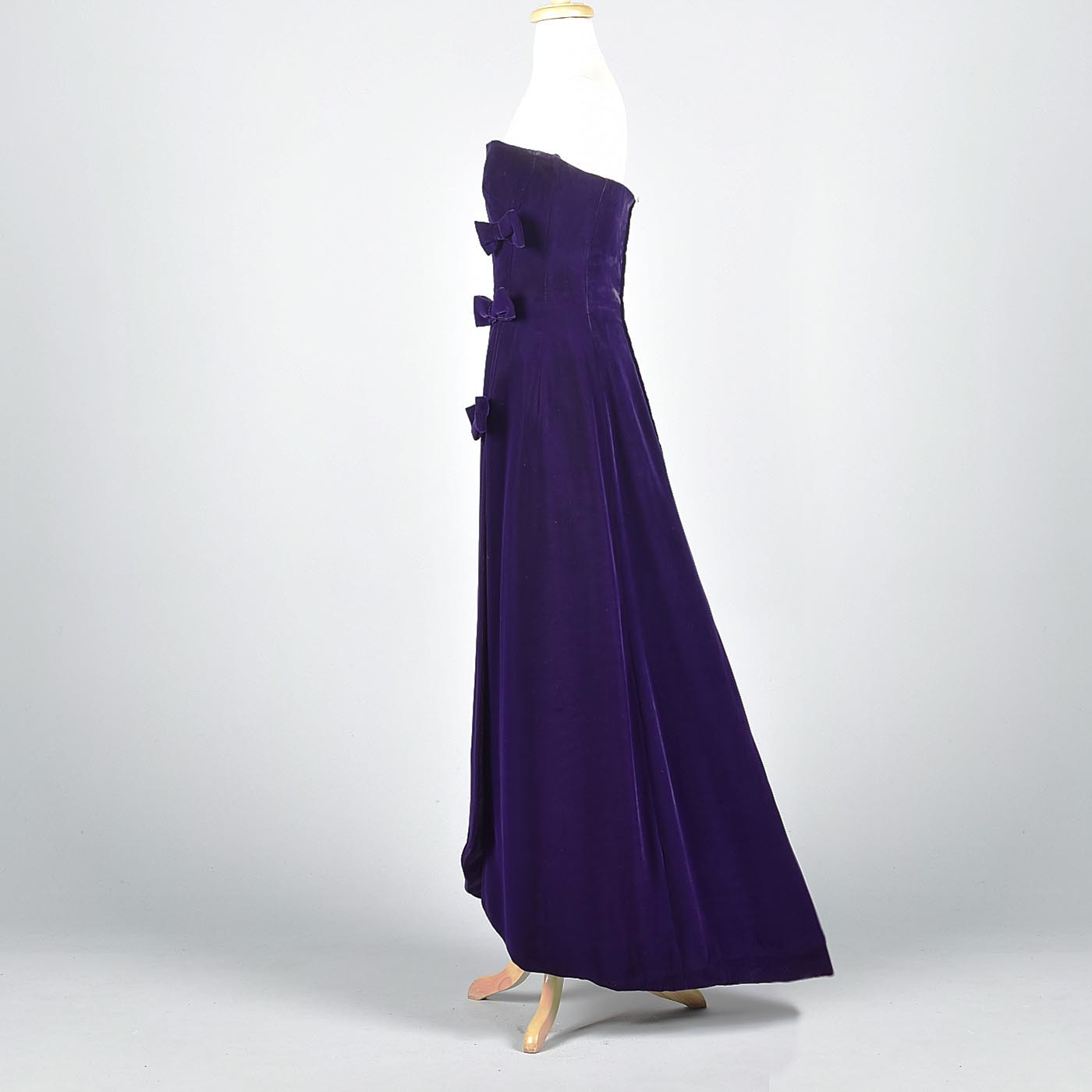 1960s Purple Velvet Dress with Decorative Bows