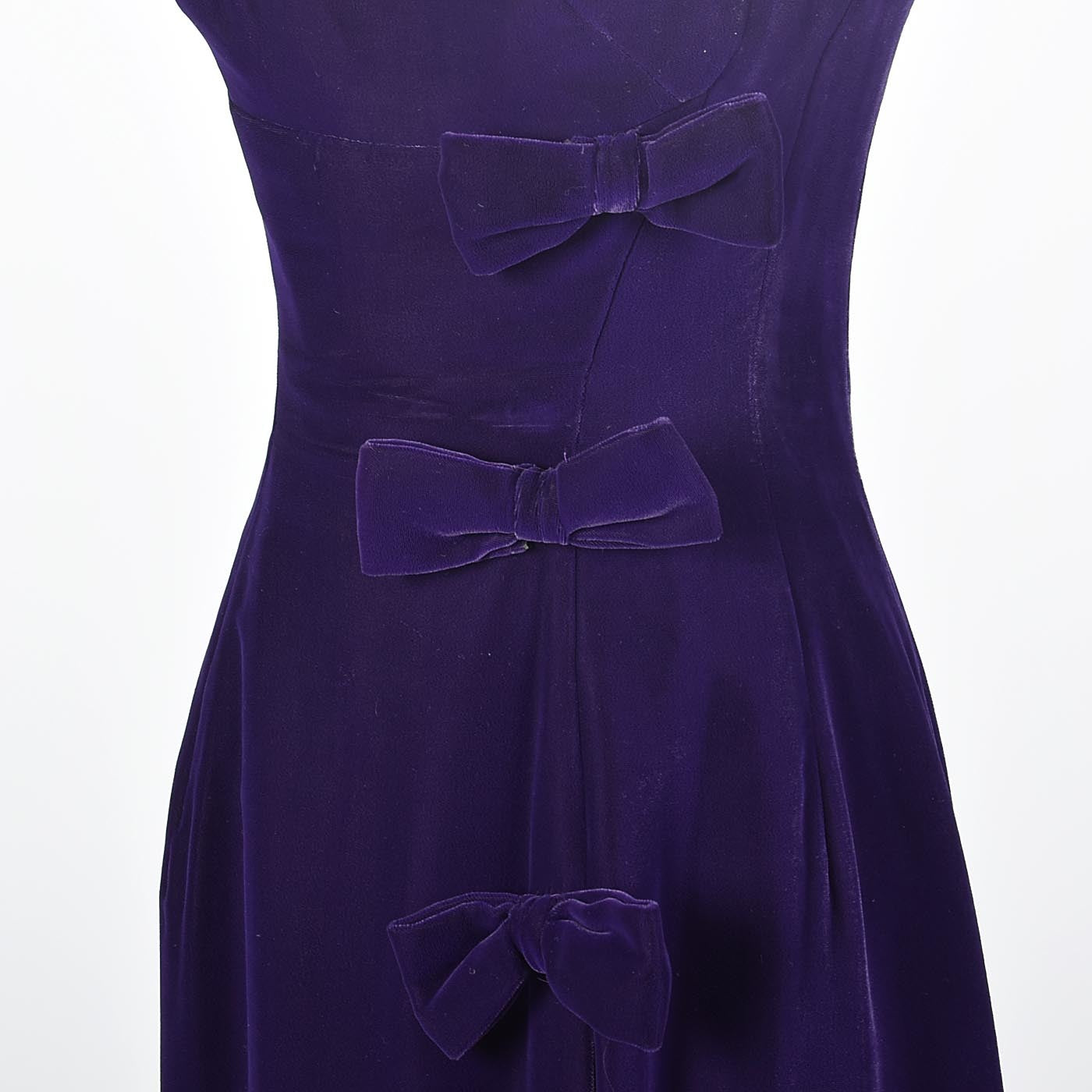 1960s Purple Velvet Dress with Decorative Bows