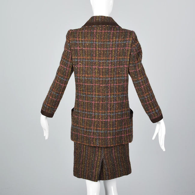 1980s Salvatore Ferragamo Mohair Tweed Skirt Suit with Corduroy Trim