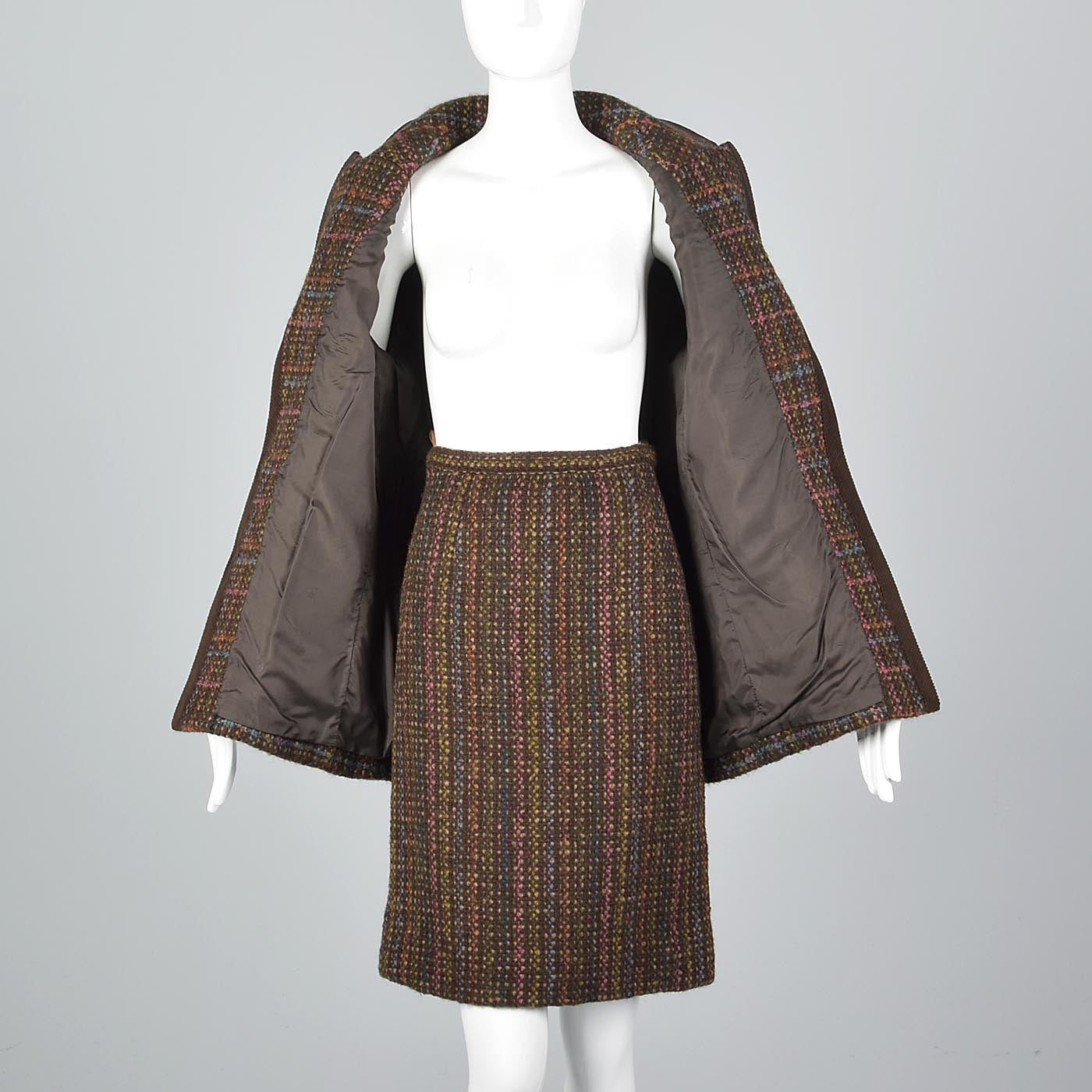 1980s Salvatore Ferragamo Mohair Tweed Skirt Suit with Corduroy Trim